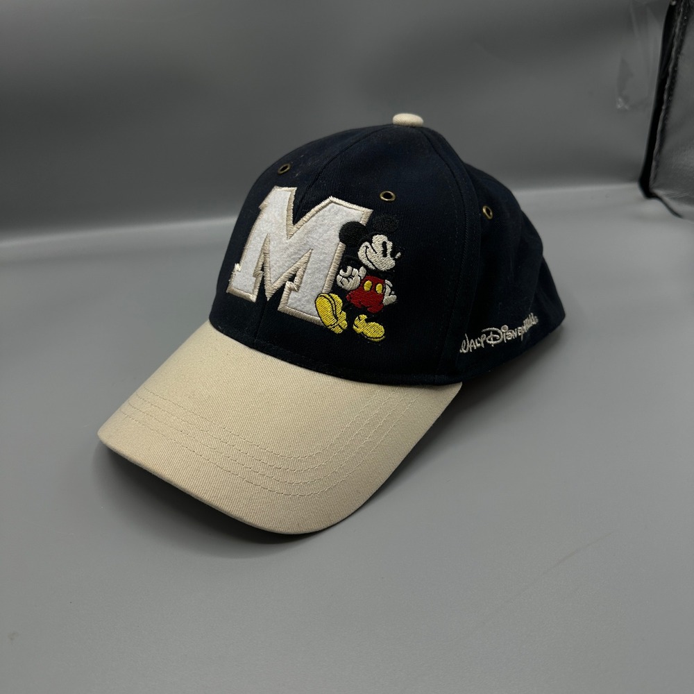 Disney Parks Mickey Mouse Letter M Navy Tan Baseball Hat Adjustable Adult Cap